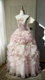 Pretty Ball Gown Strapless Pleated Ruffle Quinceanera Dress Evening Dress Gala Prom Gown HZ0427