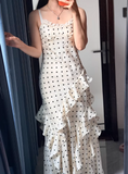 Chic Women Dress Spaghetti Straps Polka Dots Ruffle Birthday Party Outfits Seaside Dress Travel Dress HZ0427