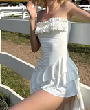 New Design Prom Dress White Strapless Pleated Gala Gown Evening Dress Party Outfits HZ0427