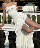 New Design Prom Dress White Strapless Pleated Gala Gown Evening Dress Party Outfits HZ0427