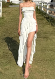 New Design Prom Dress White Strapless Pleated Gala Gown Evening Dress Party Outfits HZ0427