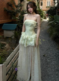 Beauty Prom Dress Light Green Strapless Slit Gala Gown Evening Dress Party Outfits HZ0427