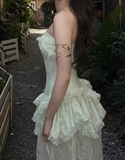 Beauty Prom Dress Light Green Strapless Slit Gala Gown Evening Dress Party Outfits HZ0427