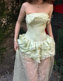 Beauty Prom Dress Light Green Strapless Slit Gala Gown Evening Dress Party Outfits HZ0427