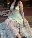 Beauty Prom Dress Light Green Strapless Slit Gala Gown Evening Dress Party Outfits HZ0427