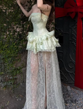 Beauty Prom Dress Light Green Strapless Slit Gala Gown Evening Dress Party Outfits HZ0427