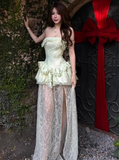 Beauty Prom Dress Light Green Strapless Slit Gala Gown Evening Dress Party Outfits HZ0427