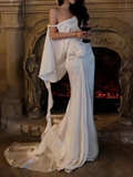 Beauty Prom Dress White Off Shoulder Pleated Blackless Gala Gown Evening Dress Birthday Party Outfits HZ0427