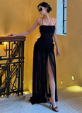 Sexy Prom Dress Black Halter Pleated Tulle Gala Gown Evening Dress Birthday Party Outfits HZ0427