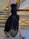 Sexy Prom Dress Black Halter Pleated Tulle Gala Gown Evening Dress Birthday Party Outfits HZ0427