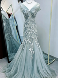 Elegant Prom Dress V-neck Pleated Tulle Mermaid Formal Gown Evening Dress Birthday Party Outfits HZ0427