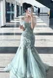 Elegant Prom Dress V-neck Pleated Tulle Mermaid Formal Gown Evening Dress Birthday Party Outfits HZ0427