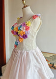 Colorful Homecoming Dress Crew Neck Pleated Floral Short Prom Dress Back to School Outfits Graduation Dress HZ0427