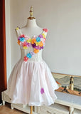 Colorful Homecoming Dress Crew Neck Pleated Floral Short Prom Dress Back to School Outfits Graduation Dress HZ0427