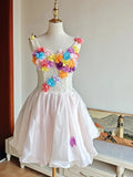 Colorful Homecoming Dress Crew Neck Pleated Floral Short Prom Dress Back to School Outfits Graduation Dress HZ0427