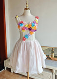 Colorful Homecoming Dress Crew Neck Pleated Floral Short Prom Dress Back to School Outfits Graduation Dress HZ0427