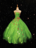 Stunning Ball Gown Green Strapless Pleated Tulle Quinceanera Dress Evening Dress 18th Prom Gown HZ0427