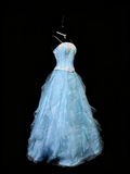 Beauty A Line Prom Dress Light Blue Spaghetti Straps Ruffle Formal Gown Evening Dress 18th Outfits HZ0427