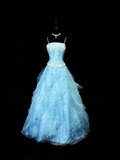 Beauty A Line Prom Dress Light Blue Spaghetti Straps Ruffle Formal Gown Evening Dress 18th Outfits HZ0427
