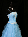 Beauty A Line Prom Dress Light Blue Spaghetti Straps Ruffle Formal Gown Evening Dress 18th Outfits HZ0427