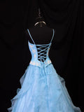 Beauty A Line Prom Dress Light Blue Spaghetti Straps Ruffle Formal Gown Evening Dress 18th Outfits HZ0427