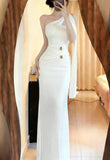 Elegant Prom Dress White One Shoulder Formal Gown Evening Dress Graduation Dress HZ0427