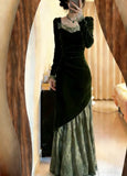 90s Prom Dress Dark Green Velvet Pleated Mermaid Formal Gala Gown Evening Dress Birthday Party Dress HZ0427