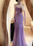 Sparkling Prom Dress Spaghetti Straps Pleated Mermaid Formal Gala Gown Graduation Outfits Evening Dress HZ0427