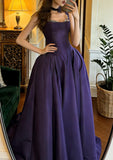 Elegant Prom Dress Dark Purple Straps Pleated Formal Gala Gown Evening Dress Graduation Outfits HZ0427