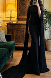 Elegant Prom Dress Black Crew Neck Mermaid Gala Gown Evening Dress Formal Outfits HZ0427