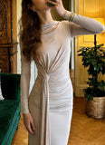 Pretty Prom Dress Crew Neck Pleated Gala Gown Graduation Evening Dress Formal Outfits HZ0427