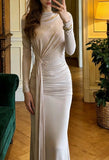 Pretty Prom Dress Crew Neck Pleated Gala Gown Graduation Evening Dress Formal Outfits HZ0427