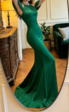 Elegant Prom Dress Dark Green Satin Crew Neck Mermaid Gala Gown Evening Dress Formal Graduation Outfits HZ0427