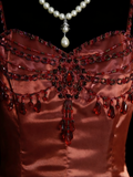 Vintage Mermaid Spaghetti Strap Rest Red Satin Beads Senior Prom dresses High School Long Formal Dresses HZ0311