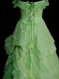 Modest Ball Gown Sweetheart Green Organza 80s Long Prom Dresses Inspiration Party Gowns Vintage Sweet 16 Dress HZ0311