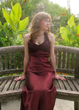 Vintage A line Halter Burgundy Satin Sleeveless Long Prom Dresses Party Dress 21st Birthday Outfits Graduation Dress HZ0311