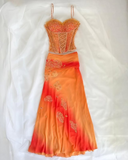 Orange Ombre Straps Two Pieces Sheath Chiffon Long Party Dresses, HZ0427