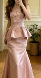 Pretty Prom Dress Pink Satin V-neck Mermaid Graduation Gala Gown Evening Dress Formal Outfits HZ0427