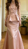 Pretty Prom Dress Pink Satin V-neck Mermaid Graduation Gala Gown Evening Dress Formal Outfits HZ0427