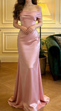 Beauty Prom Dress Pink Satin Off Shoulder Mermaid Formal Gala Gown Evening Dress Graduation Outfits HZ0427