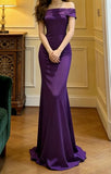 Elegant Prom Dress Purple Satin Off Shoulder Mermaid Formal Gala Gown Evening Dress Graduation Outfits HZ0427