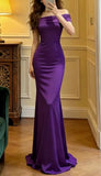 Elegant Prom Dress Purple Satin Off Shoulder Mermaid Formal Gala Gown Evening Dress Graduation Outfits HZ0427