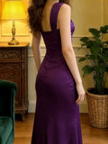 Elegant Prom Dress Purple Asymmetrical Neck Satin Formal Gala Gown Evening Dress Graduation Outfits HZ0427