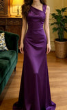 Elegant Prom Dress Purple Asymmetrical Neck Satin Formal Gala Gown Evening Dress Graduation Outfits HZ0427