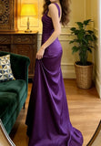 Elegant Prom Dress Purple Asymmetrical Neck Satin Formal Gala Gown Evening Dress Graduation Outfits HZ0427