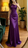Elegant Prom Dress Purple Asymmetrical Neck Satin Formal Gala Gown Evening Dress Graduation Outfits HZ0427