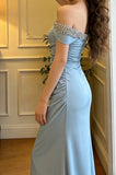 Elegant Prom Dress Light Blue Off Shoulder Pleated Gala Gown Formal Evening Dress Graduation Outfits HZ0427