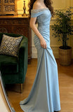 Elegant Prom Dress Light Blue Off Shoulder Pleated Gala Gown Formal Evening Dress Graduation Outfits HZ0427