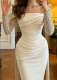 Stunning Prom Dress White Square Neck Mermaid Gala Gown Formal Evening Dress Graduation Outfits HZ0427