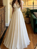Pretty Prom Dress White A Line V-neck Pleated Gala Gown Formal Evening Dress Graduation Outfits HZ0427
